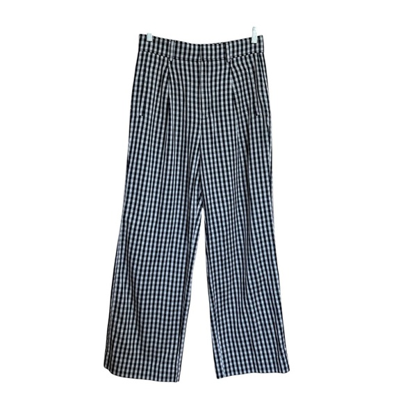 Everlane Way-high Drape Pant. Pleated Black White Gingham Check Size 6S #1635 - Picture 3 of 8